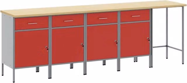 Set di mobili da lavoro vidaXL in acciaio e legno, 5 pezzi, Rosso e Grigio, con cassetti chiudibili – 1