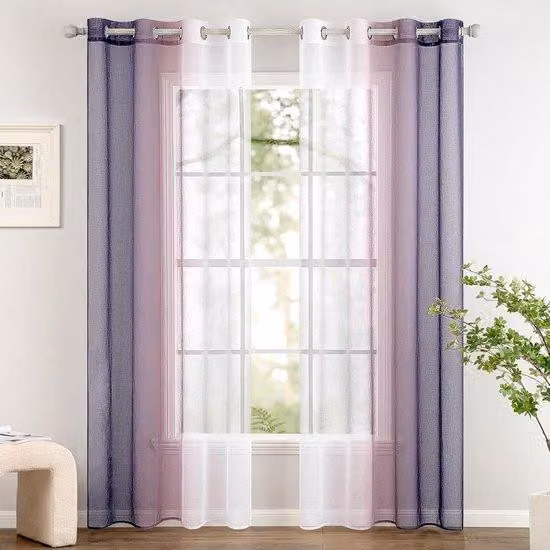 Coppie di teli trasparenti a due strati con bordi arricciati per camera da letto e soggiorno, 140 x 260 cm, viola