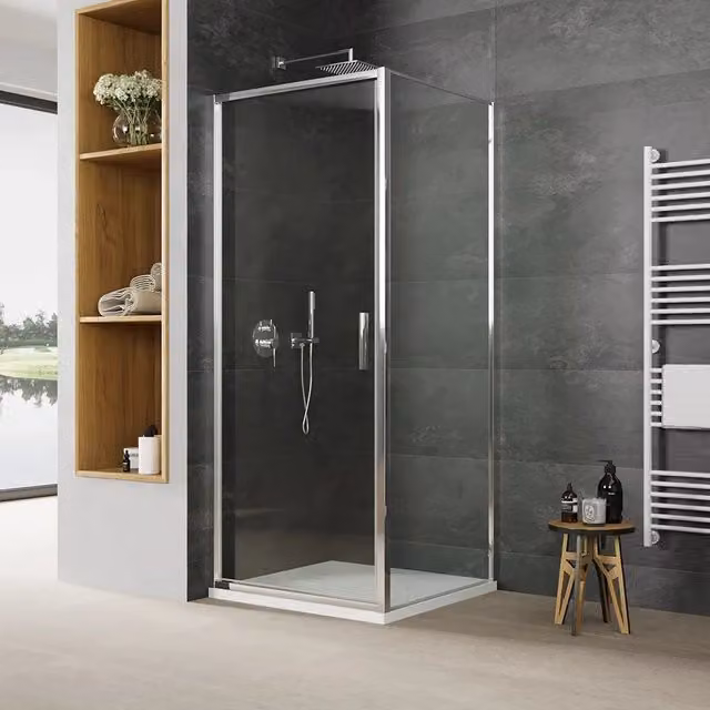 Box doccia slim 70x70cm con porta a battente e parete fissa profili cromati e vetro 6mm trasparente h190| Portofino