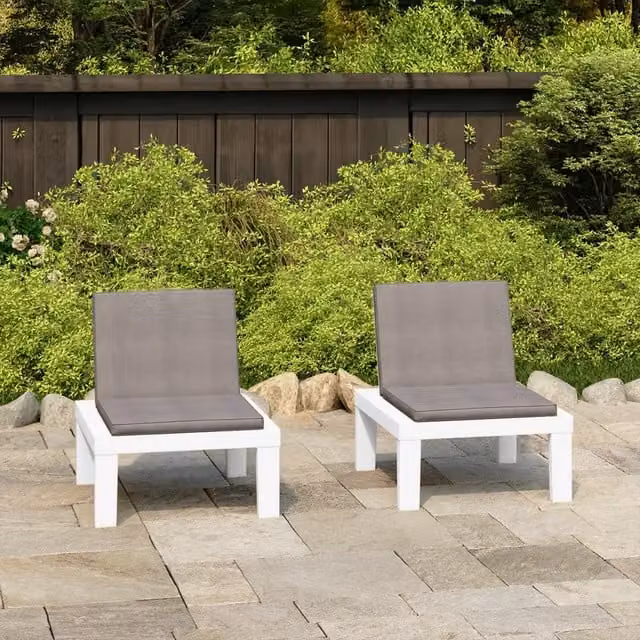 Set di 2 sedie a sdraio da giardino vidaXL in plastica bianca con cuscini impermeabili – 1