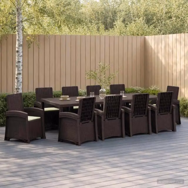 Set da pranzo da giardino moderno vidaXL in rattan sintetico marrone e beige composto da 11 pezzi – 1