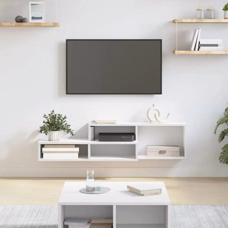 Supporto per TV da parete vidaXL in legno ingegnerizzato bianco, L 120 cm x P 25 cm x H 28,5 cm