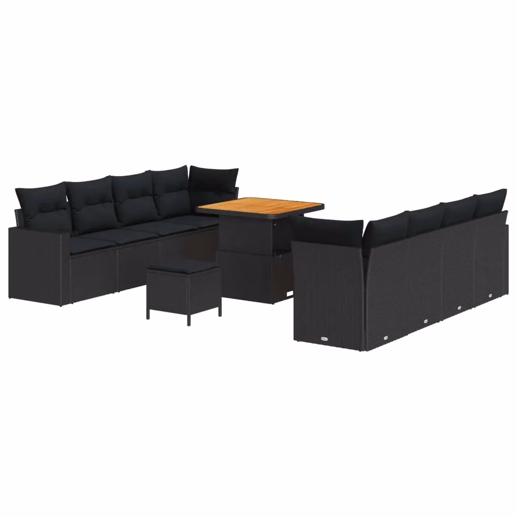 Set Divano da Giardino vidaXL a 12 posti in Polyrattan Nero con Cuscini e Tavolino da Esterno a Forma di U – 2