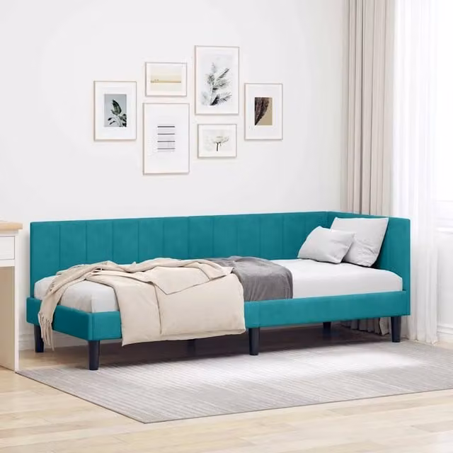 Letto ad angolo con chaise longue asimmetrica vidaXL in velluto turchese L: 80 cm, P: 200 cm, H: 84 cm – 1