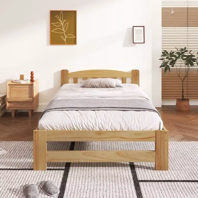 Letto Singolo in Legno Massello con Testiera e Doghe ¨C MINIMAL ¨C Naturale 90x200