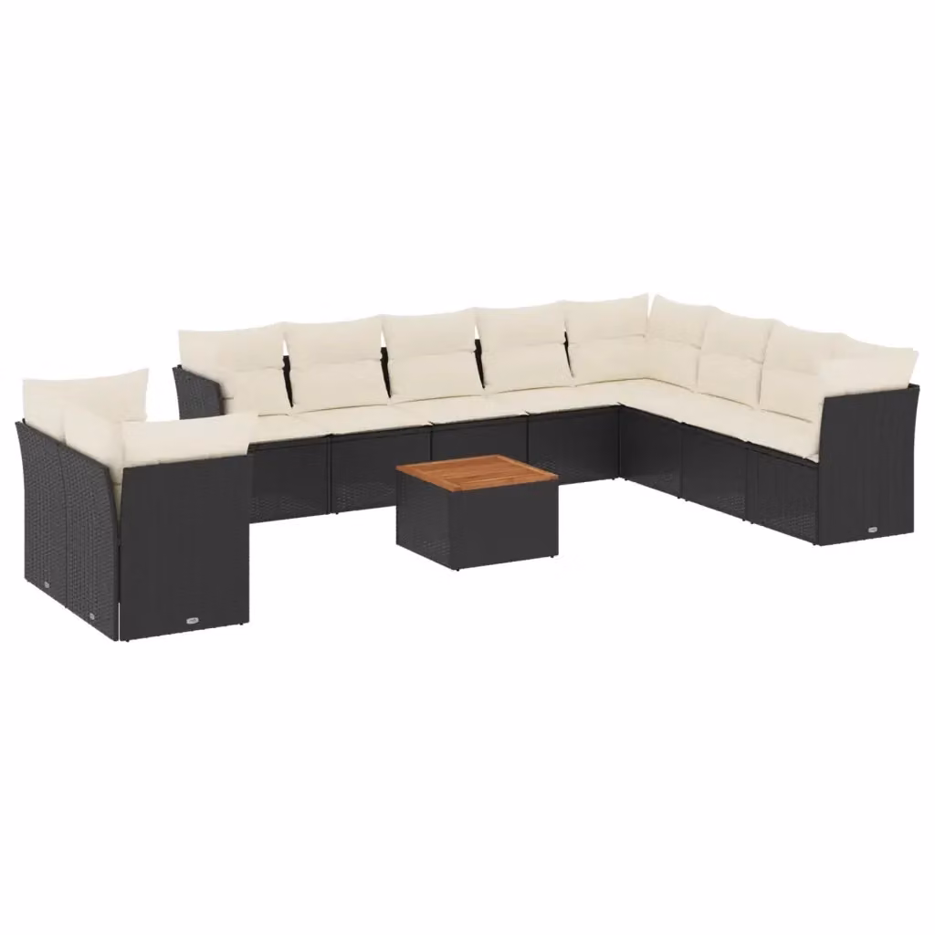 vidaXL Set Divani da Giardino a L da 11 Pezzi in Polyrattan Nero con Cuscini e Tavolino da Esterno – 2