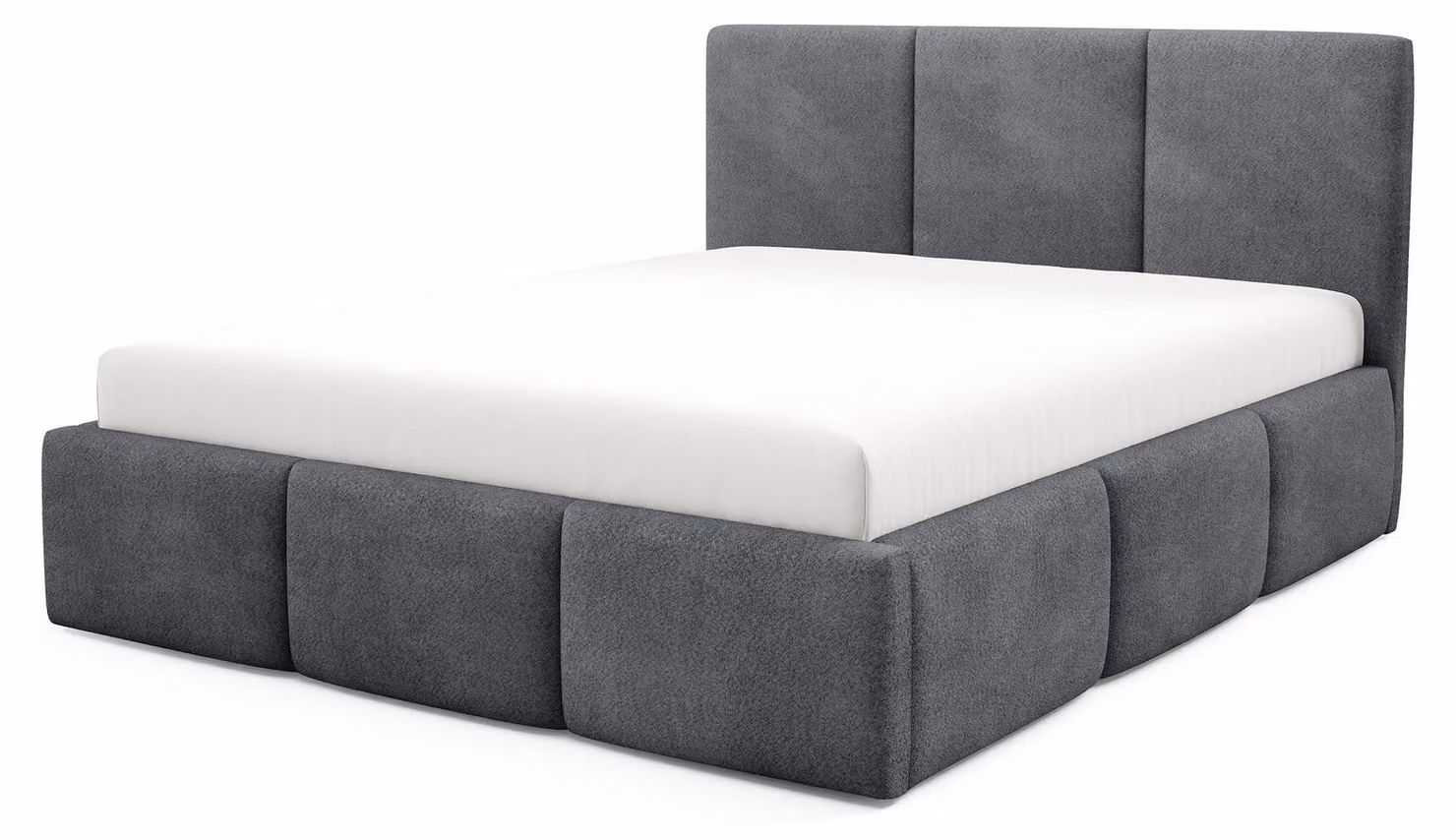 Letto imbottito con contenitore integrato, modello Melora, finitura grafite, dimensioni 180 x 200 cm