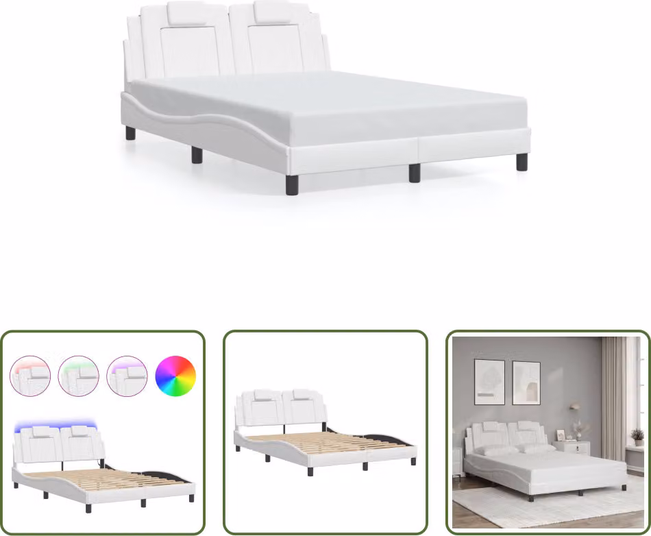 The Living Store Struttura letto con LED bianco 120x200 cm in ecopelle