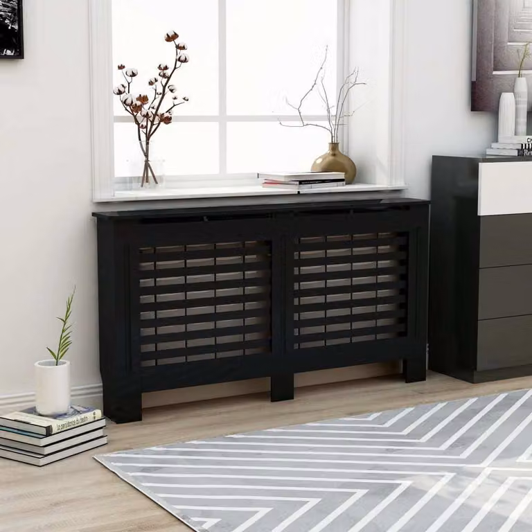 The Living Store Rivestimento per radiatori nero 152x19x81,5 cm MDF