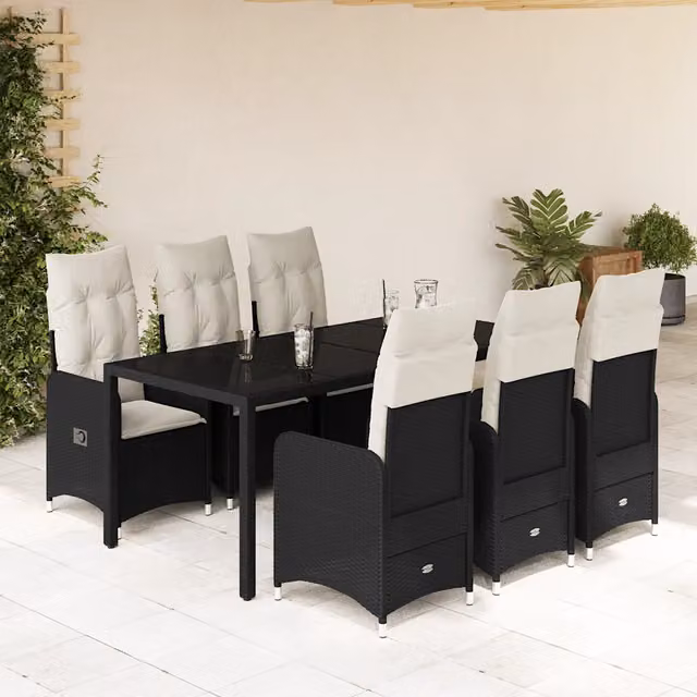 Set da Bistrò da Giardino 7 pz con Cuscini Nero in Polyrattan 3276993