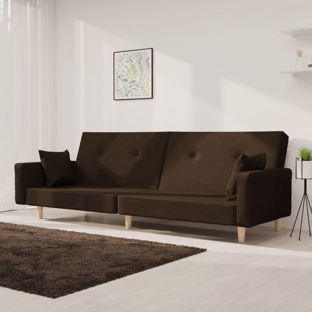 vidaXL Divano Letto Click-Clack Moderno in Tessuto Marrone con Cuscini e Poggiatesta Regolabile
