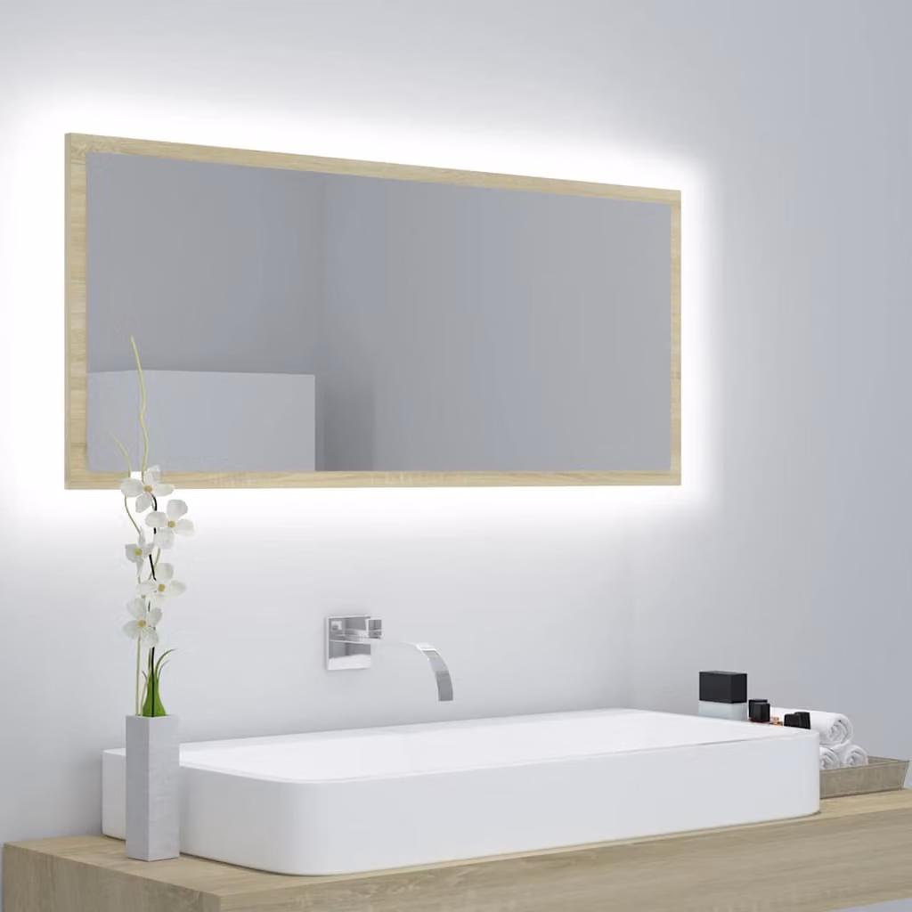 Specchio da bagno con LED vidaXL in rovere sonoma marrone, L: 100 cm, P: 8,5 cm, H: 37 cm