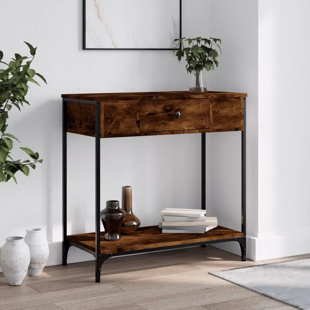 vidaXL Tavolino Consolle in Legno Rovere Fumo, Stile Industriale, L 75 cm x P 34,5 cm x H 75 cm
