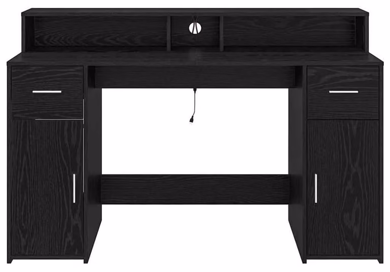 Scrivania in legno impiallacciato nero, dimensioni 140 x 55 x 91 cm, con illuminazione LED RGB e realizzata in multistrato, ideale per l'ufficio e il gaming