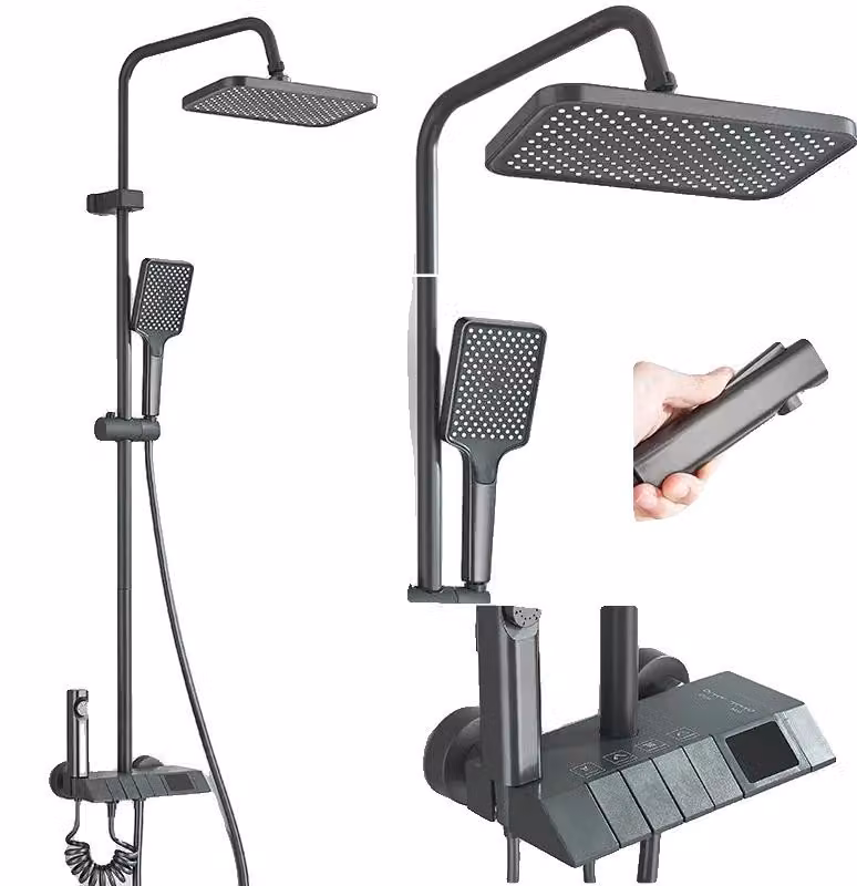Sistema doccia, montaggio a parete, display digitale idroelettronico, colore grigio