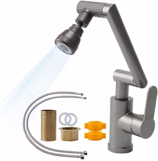 Rubinetto con beccuccio orientabile per viso e bocca, rubinetto da cucina tridimensionale orientabile con 3 modalità di getto, 2 tubi flessibili, lavello versatile per bagno, doccia e cucina