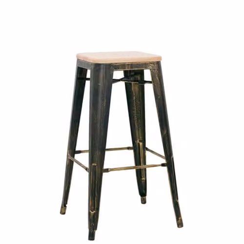 Sgabello industrial senza schienale con seduta in legno Francoforte