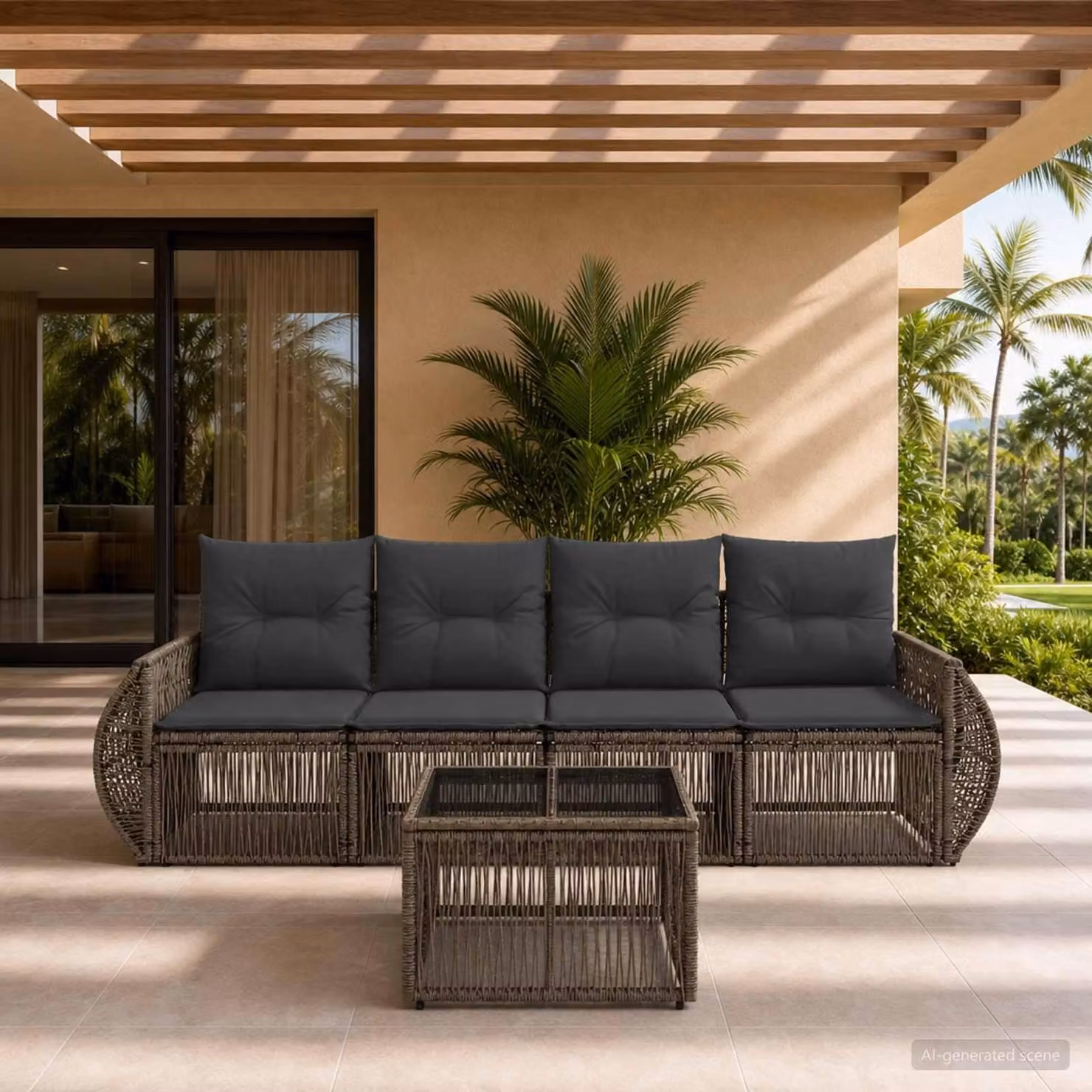 Maison Exclusive - Set da giardino composto da 5 pezzi. Divano e poltrone in rattan sintetico, colore grigio e grigio scuro