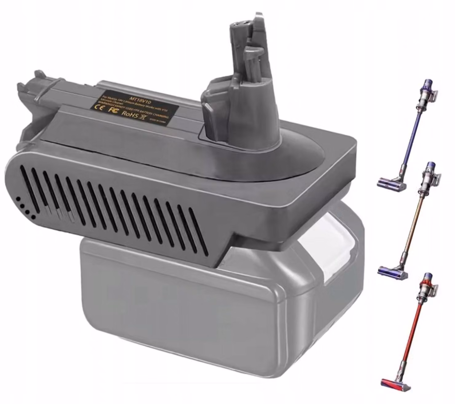 Rosfix Adattatore – Convertitore Batteria 18V per Dyson V10 | Materiale ABS, Sistema di Protezione | Compatibile con Makita BL1840, BL1850, BL1860