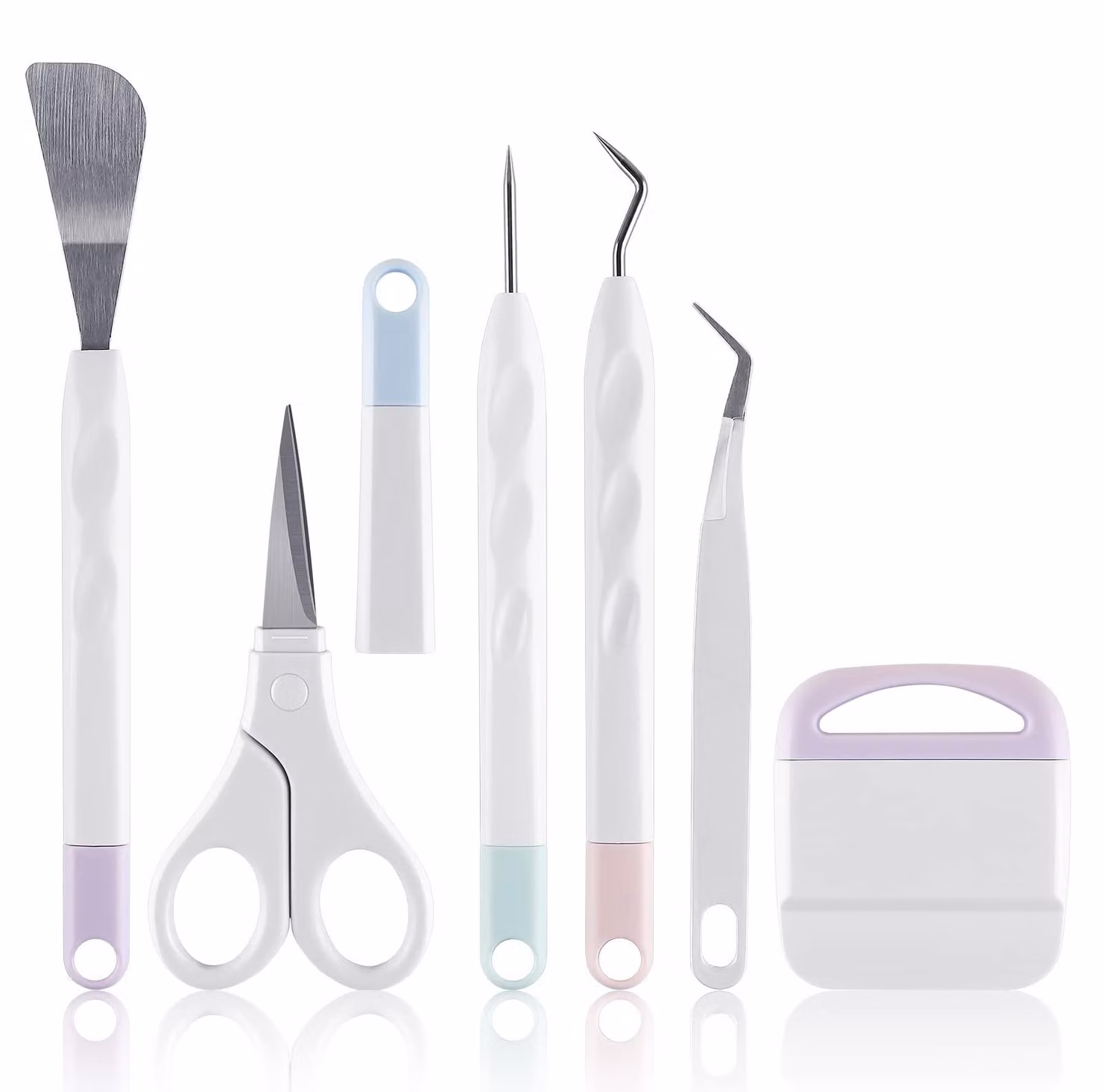 Set di 6 utensili in vinile: spatola, forbici, pinzette, raschietto