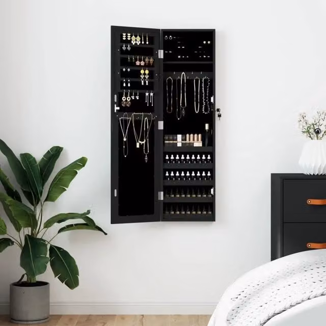 Armadio Portagioie con Specchio a Muro Design Mania Nero L: 30 cm, P: 8,5 cm, H: 106 cm