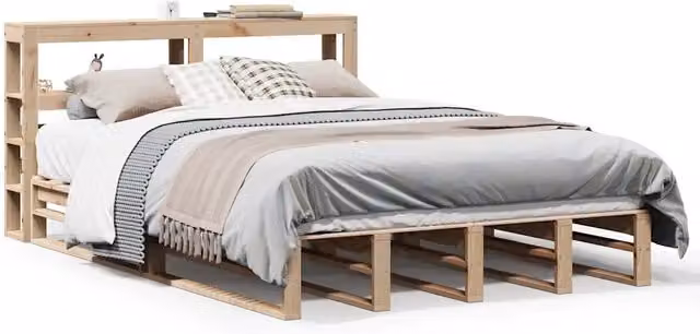 Letto matrimoniale | Letto per adulti | Giroletto con Testiera 140x190 cm in Legno Massello di Pino