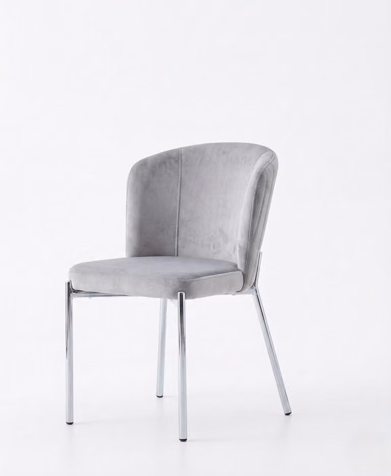 Sedia grigia, comoda, morbida, in tessuto e metallo, moderna, confortevole, elegante