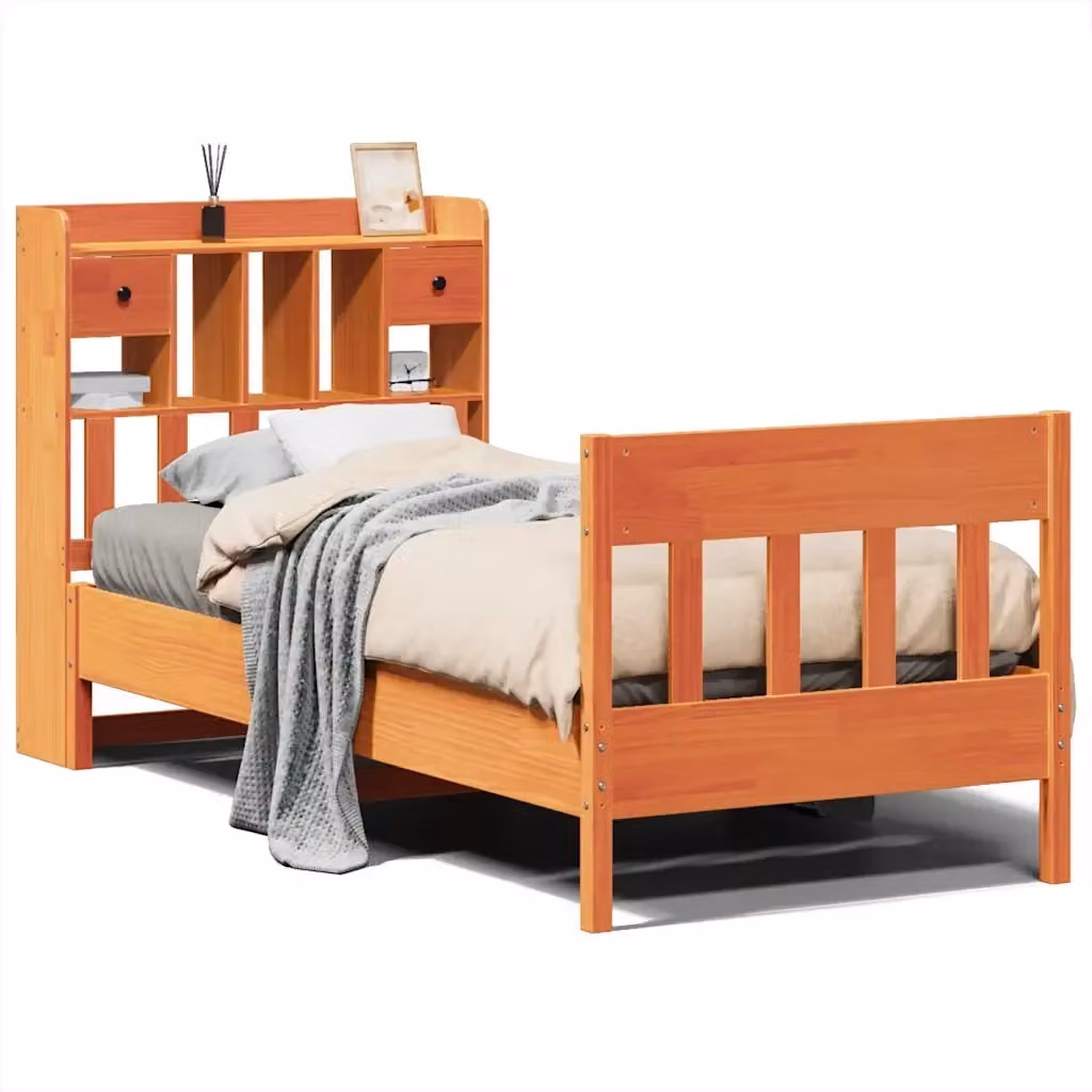 Letto singolo in legno di pino color marrone cera con cassetti stile rustico VIDAXL L/P/H: 190 x 75 x 81 cm – 2
