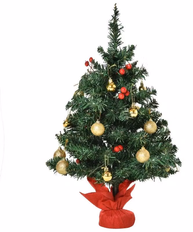 Albero di Natale artificiale, altezza 60 cm, con illuminazione a LED | Colore: verde, rosso e oro | Dimensioni: 20x20x60 cm