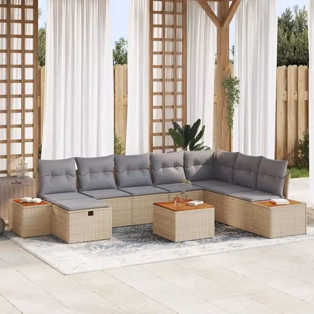 Set Divano da Giardino 9 pz Beige polyrattan 3360994