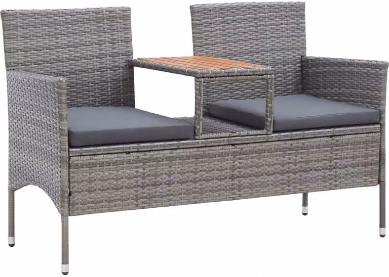 panca da giardino a 2 posti con tavolino da tè 143 cm in poly rattan grigio