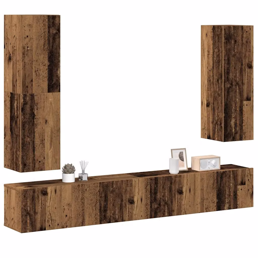 Set Mobile TV vidaXL da 4 pezzi in stile classico, montaggio a parete, colore marrone, in legno e MDF