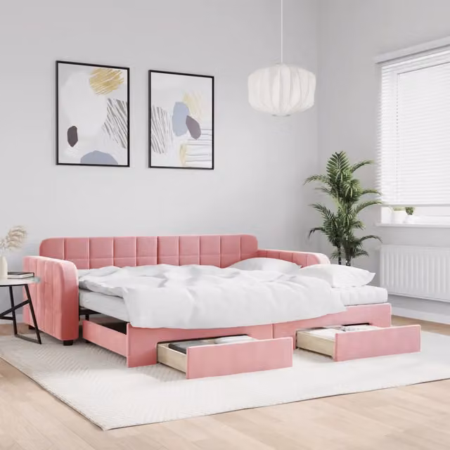 Divano Letto Estraibile vidaXL in Velluto Rosa con Cassetti L/P/H: 224 x 90 x 100 cm