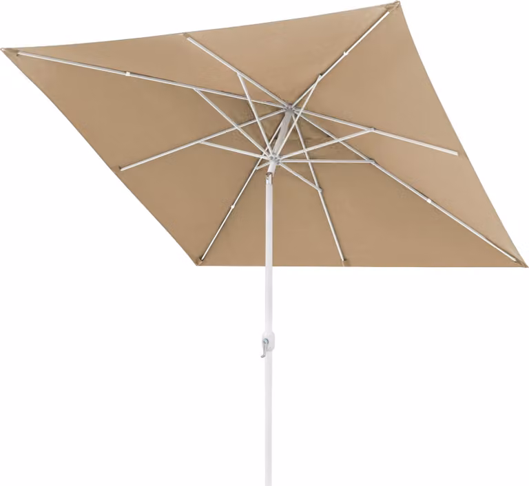 Ombrellone quadrato 3x3 metri, color crema, per giardino o balcone, pieghevole con manovella, protezione UV, struttura bianca, marca paramondo, modello interpara