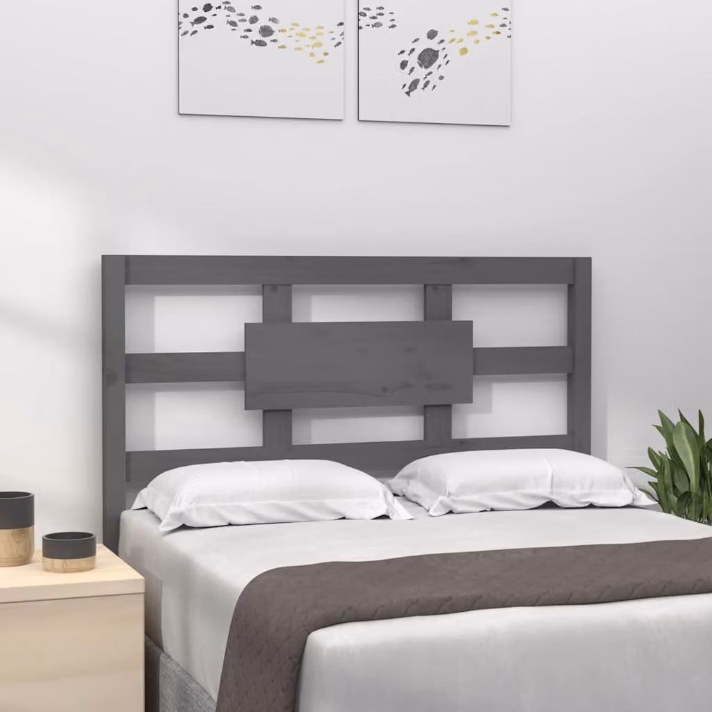 Testiera per letto vidaXL in legno massello di pino, colore grigio, L 95,5 cm x P 4 cm x H 100 cm