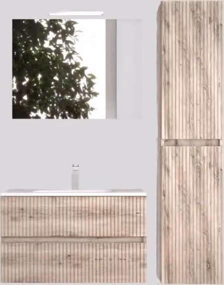 Mobile da Bagno Sospeso con Lavabo 60 cm e Specchio Urano Light Rovere Naturale