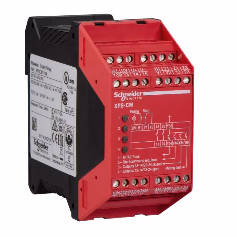 Modulo di sicurezza Schneider Electric per il muting di fotocellule a raggio singolo, 24 V CC, fisso XPSCM1144
