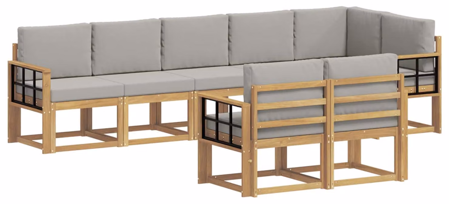 Set di divani da esterno, 8 pezzi, bianco e grigio chiaro