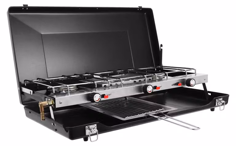 Griglia pieghevole da campeggio - Griglia a gas per uso esterno - Griglia portatile per falò - Leggera - Acciaio laminato a freddo - Colore nero