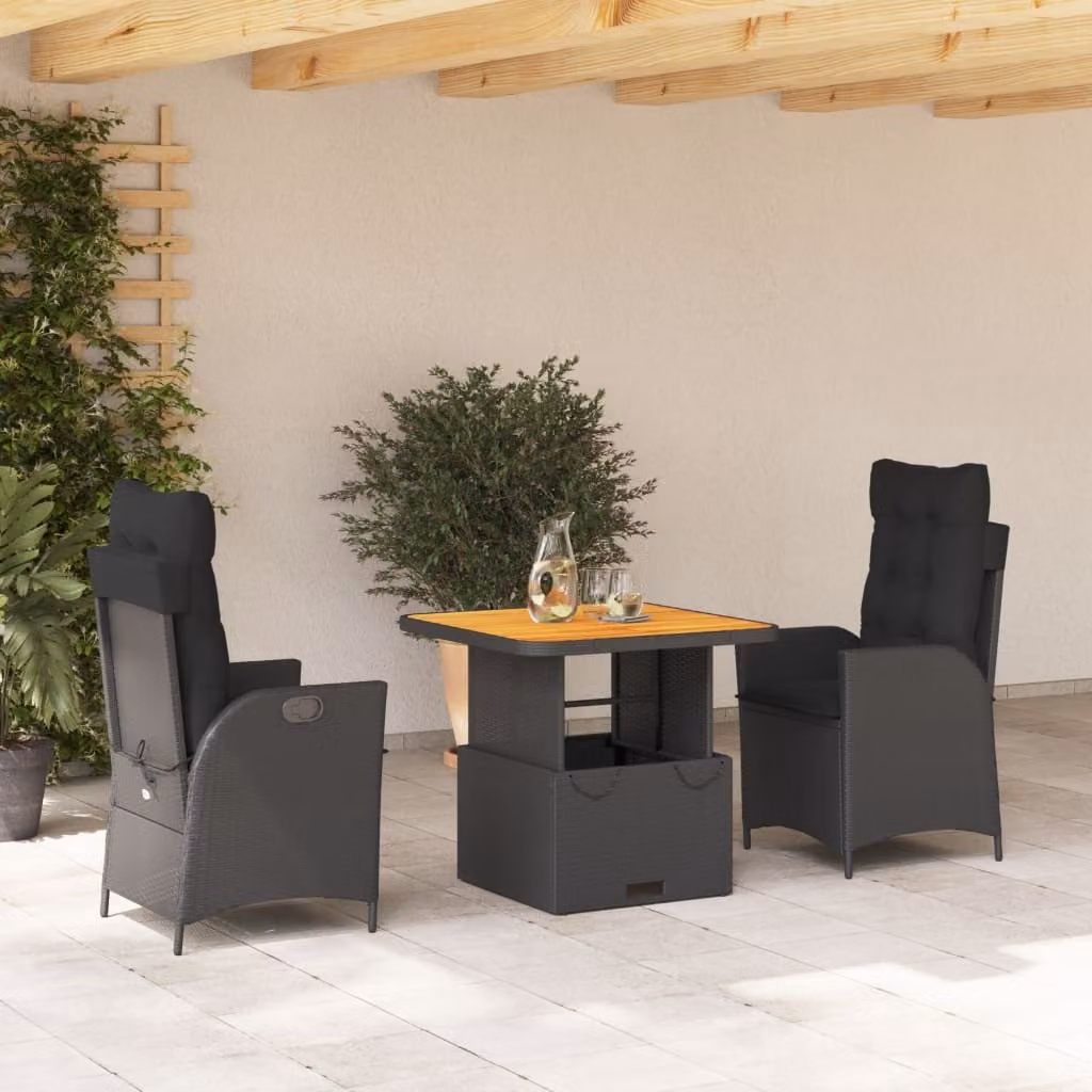 Maison Exclusive - Set da Pranzo da Giardino 3 pz con Cuscini Nero in Polyrattan