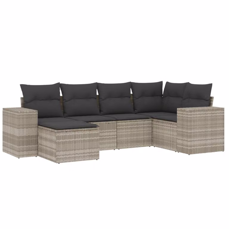 Set Divano da Giardino 6pz con Cuscini Grigio Chiaro Polyrattan
