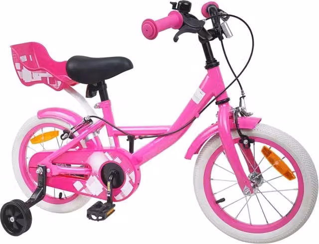 Bicicletta per bambini da 16 pollici rosa con componenti in metallo e gomma
