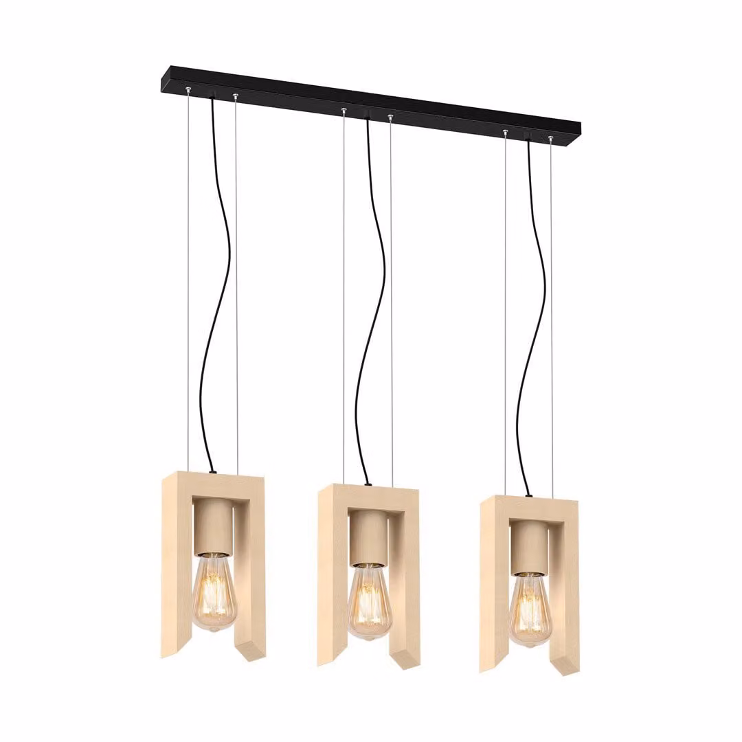 Lampadario VINCENZO nero-legno chiaro 3xE27x60W in legno, dimensioni: 100x60x6 cm, IP20 Milagro