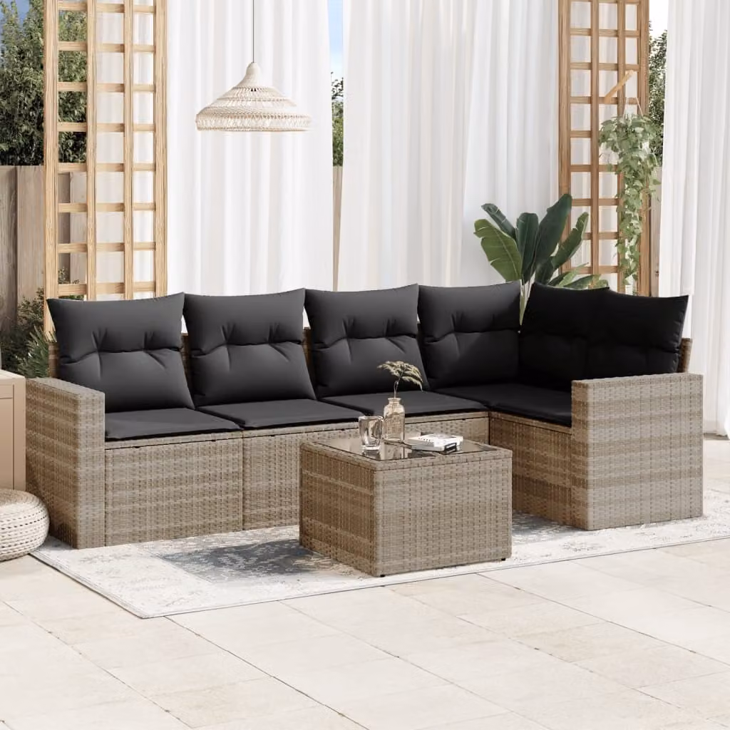 Maison Exclusive - Set Divano da Giardino 6pz con Cuscini Grigio Chiaro Polyrattan