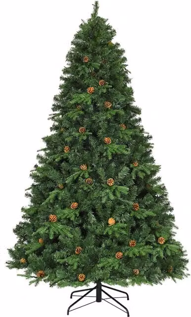 Albero di natale artificiale 225cm con 540 LED, 71 pigne, 1125 rami e un supporto in metallo