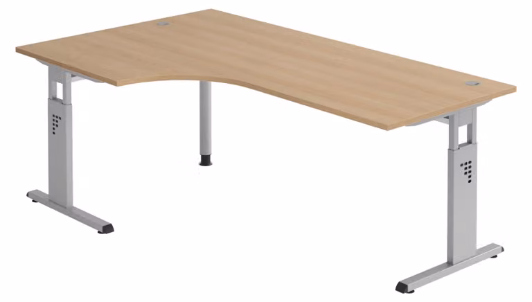 bümö Scrivania Serie-O - Struttura: argento, dimensioni: scrivania angolare 200 x 120 cm, decorazione: rovere