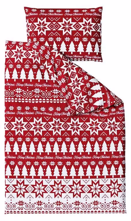 Biancheria da letto in flanella, motivo "Bosco di Natale", colore rosso, dimensioni: 70x90 cm + 140x200 cm