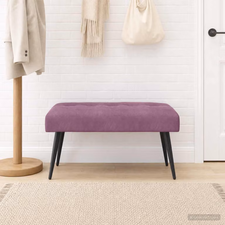 Panchina moderna vidaXL in velluto viola con bottoni imbottiti L: 80 cm, P: 40 cm, H: 46 cm