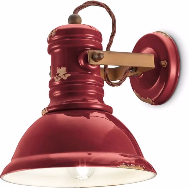 Applique Industrial Ferro E Ceramica Vintage Bordeaux 1 Luce E27
