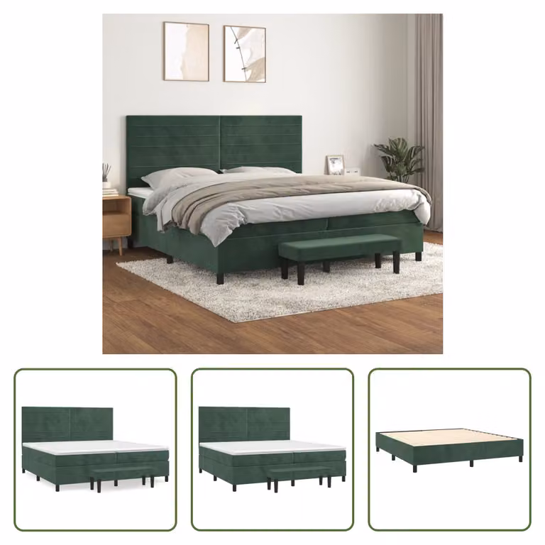 The Living Store Letto a molle con materasso verde scuro 200x200 cm in velluto